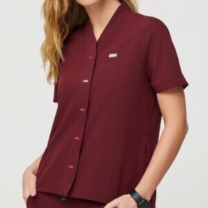 Figs Suswe Shawl Collar Top Burgundy